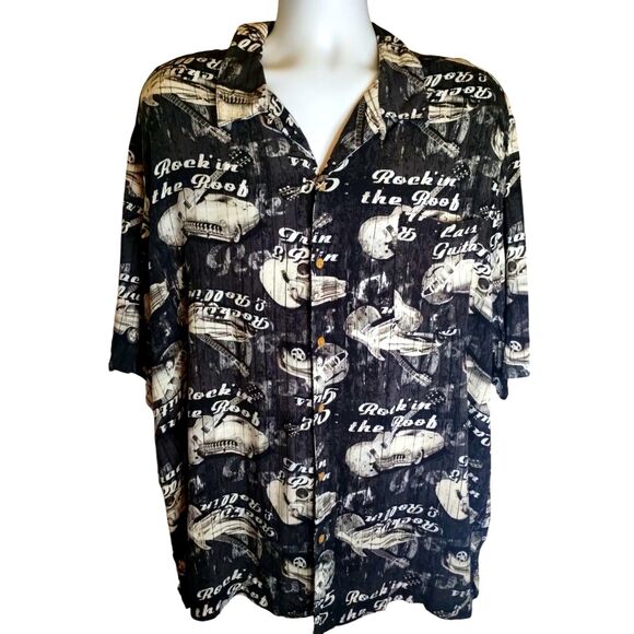 George Rock & Roll, Hot Rods, Guitars Button Down Front Short Sleeve Shirt 3XL - Picture 1 of 7